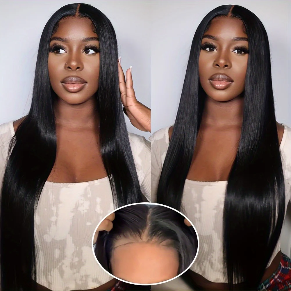 Straight Lace Closure Wig Human Hair Wigs For Women Glueless Wigs Ready To Wear Human Hair Wig 5x5 Transparent Lace Pre Cut Pre Plucked 34 Inch 180% - Image 5