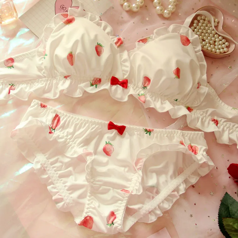 Strawberry Cute Japanese Milk Silk Bra & Panties Set Wirefree Soft Underwear Set Kawaii Lolita Bra and Panty Set Pink Lingerie - Image 8