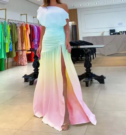 Street Trendsetter Off-The-Shoulder Short-Sleeved Slit Floor Mopping Resort Dress Female Elegant French Retro Sweet Long Dresses - Image 10