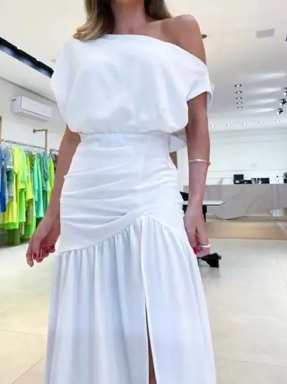 Street Trendsetter Off-The-Shoulder Short-Sleeved Slit Floor Mopping Resort Dress Female Elegant French Retro Sweet Long Dresses - Image 14
