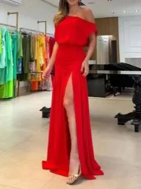 Street Trendsetter Off-The-Shoulder Short-Sleeved Slit Floor Mopping Resort Dress Female Elegant French Retro Sweet Long Dresses - Image 8