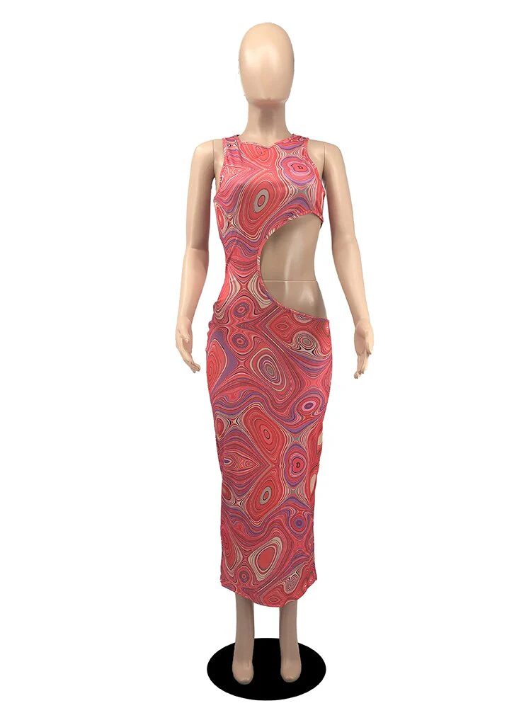 Streetwear Graphic Print Body-shaping Dress Female Waist Band Cut Out Sleeveless Vestidos Hip Hop Summer Birthday Wrap Vestidos - Image 2