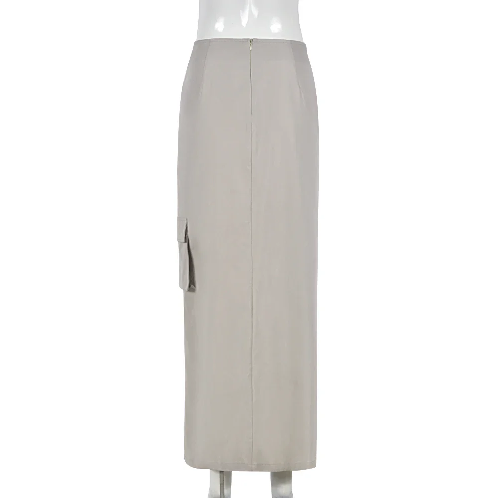 Streetwear High Slit Midi Skirts for Women Casual Belts Pockets Cargo Long Skirt Daily Bottoms Trend Y2K Clothing 2023 Fall - Image 6