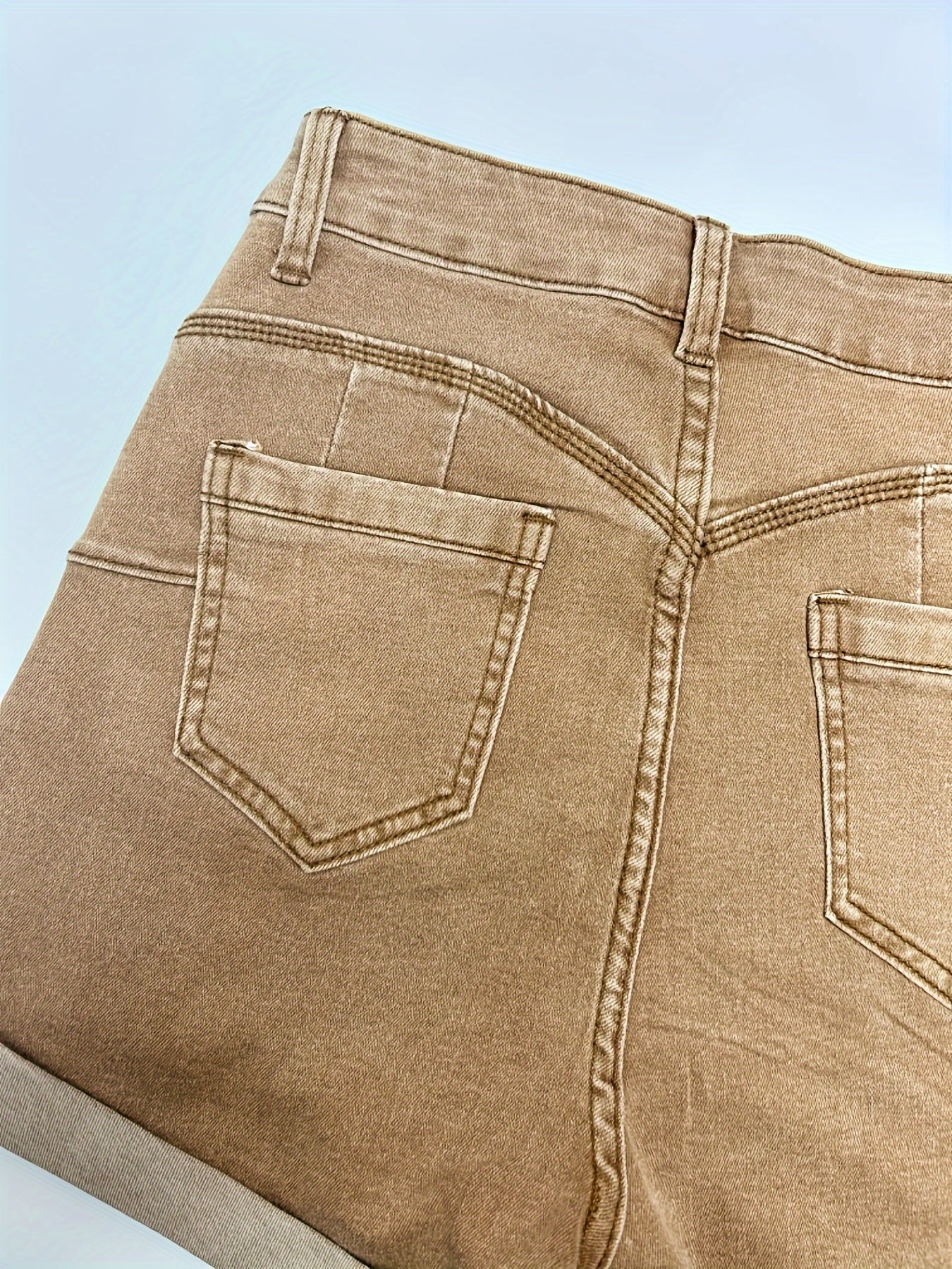 Stretchy High-Rise Denim Shorts for Women - Casual Geometric-Pattern with Roll-Up Hem, Easy Care & Summer-Ready - Image 10