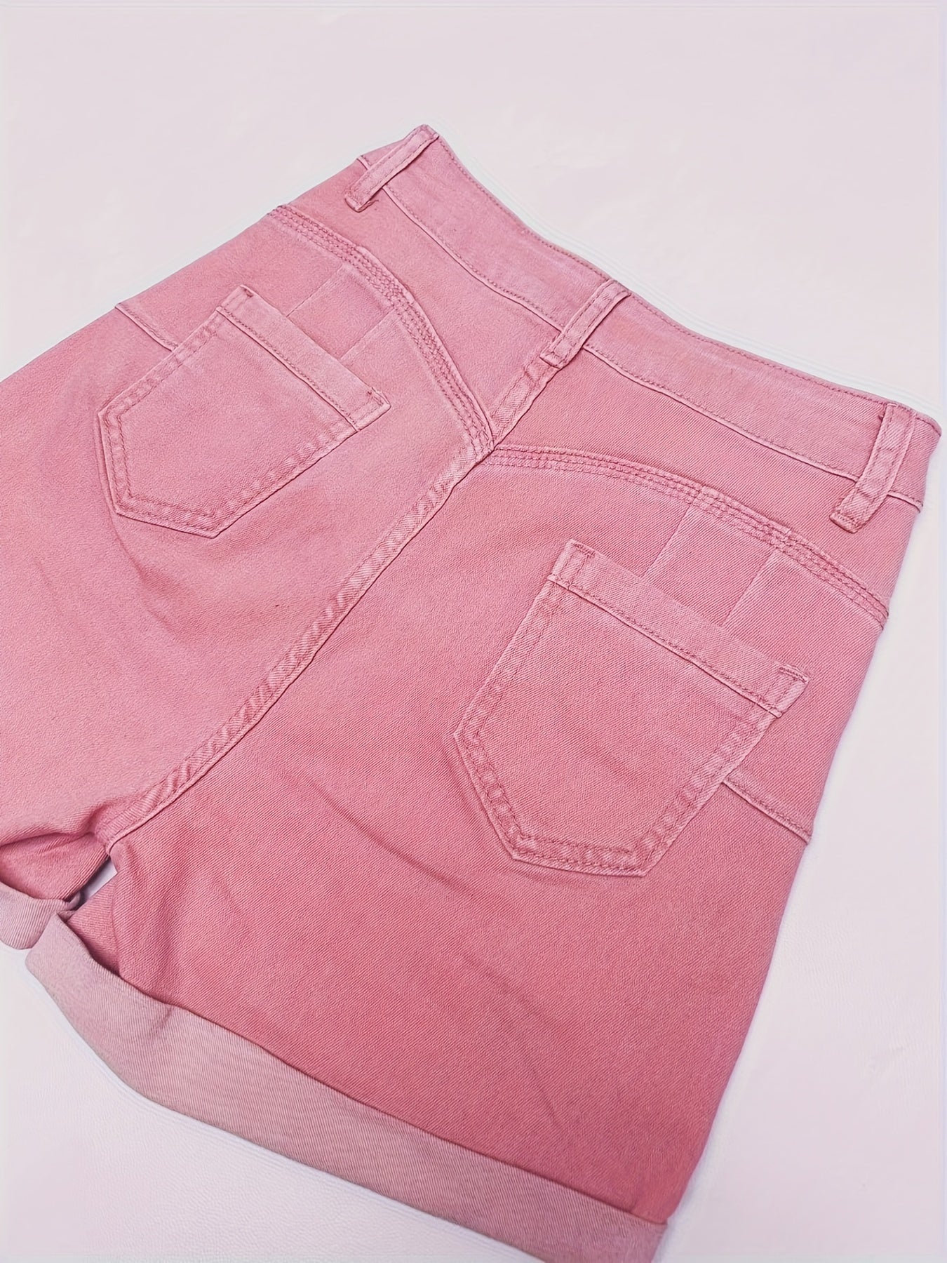 Stretchy High-Rise Denim Shorts for Women - Casual Geometric-Pattern with Roll-Up Hem, Easy Care & Summer-Ready - Image 9