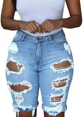 Style Fashion High Waist Perforated Denim Shorts for Women - Image 4