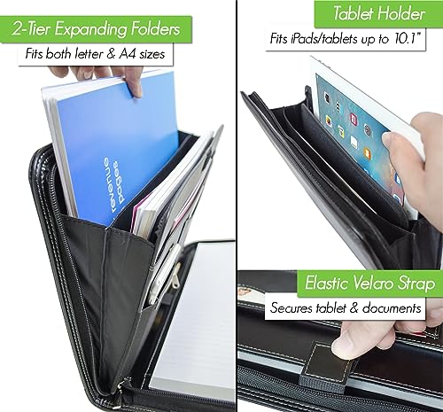STYLIO Zipper Portfolio Binder | Padfolio 3 Ring Binder and Clipboard Folio (removable) | Portfolio Organizer for Documents, iPad, Tablet, Phone |Faux Leather Binder for Men and Women. Notebook Binder - Image 5