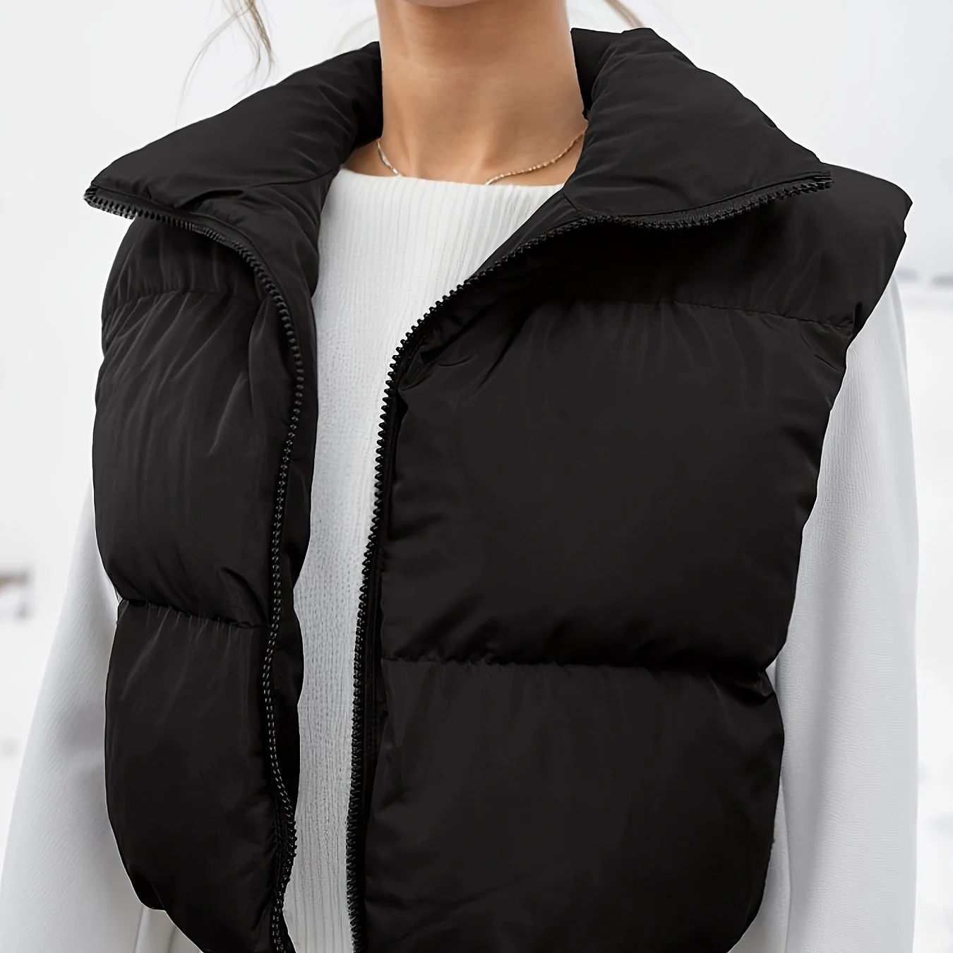 Stylish High Neck Sleeveless Vest Coat - Zip-Up, Casual, Solid Color, Women's Outerwear - Perfect for Daily Wear, Travel, and Outdoor Activities - Image 14