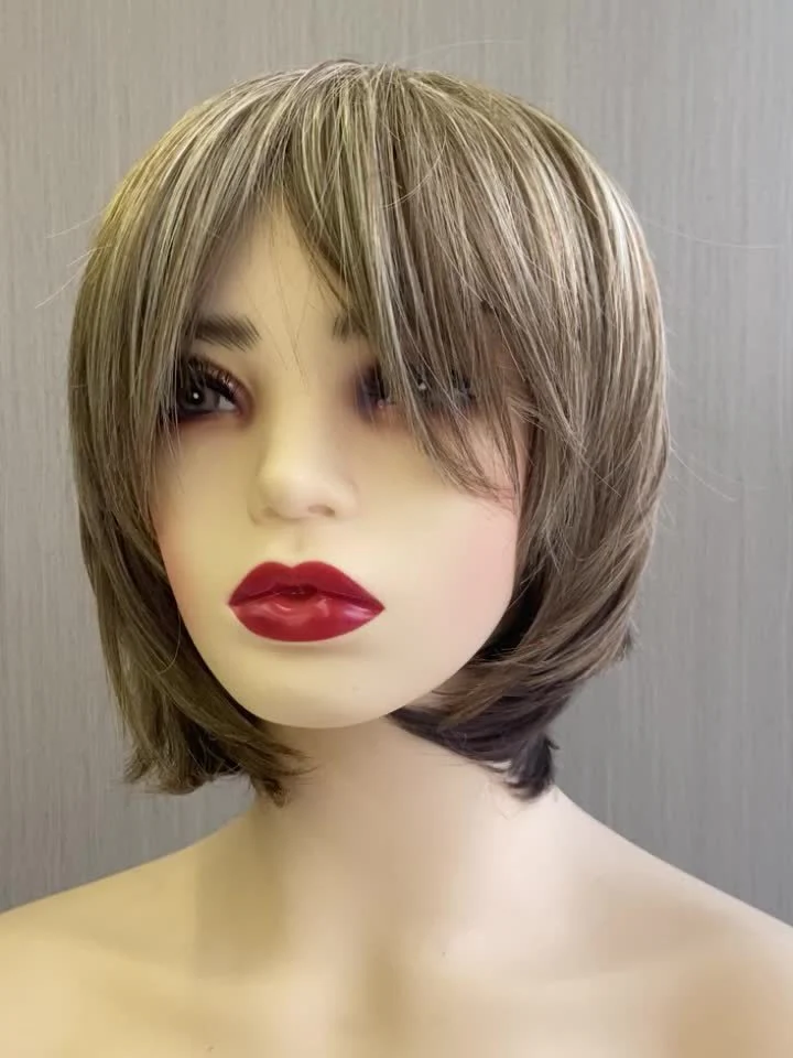 Stylish Highlight Brown Pixie Cut Wig with Bangs - Perfect for Women and Girls - Short Straight Synthetic Non-Lace Wig - Image 11