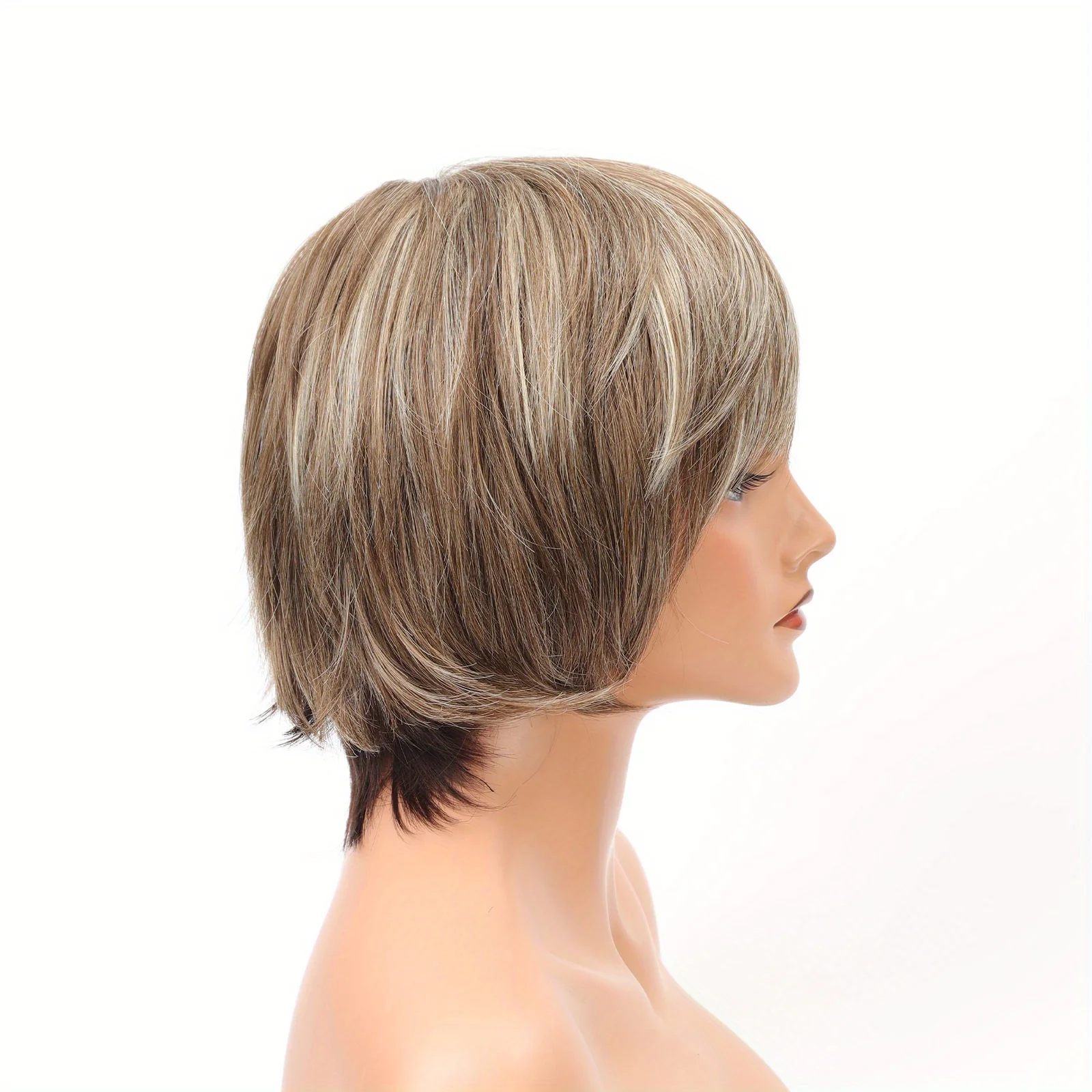 Stylish Highlight Brown Pixie Cut Wig with Bangs - Perfect for Women and Girls - Short Straight Synthetic Non-Lace Wig - Image 12