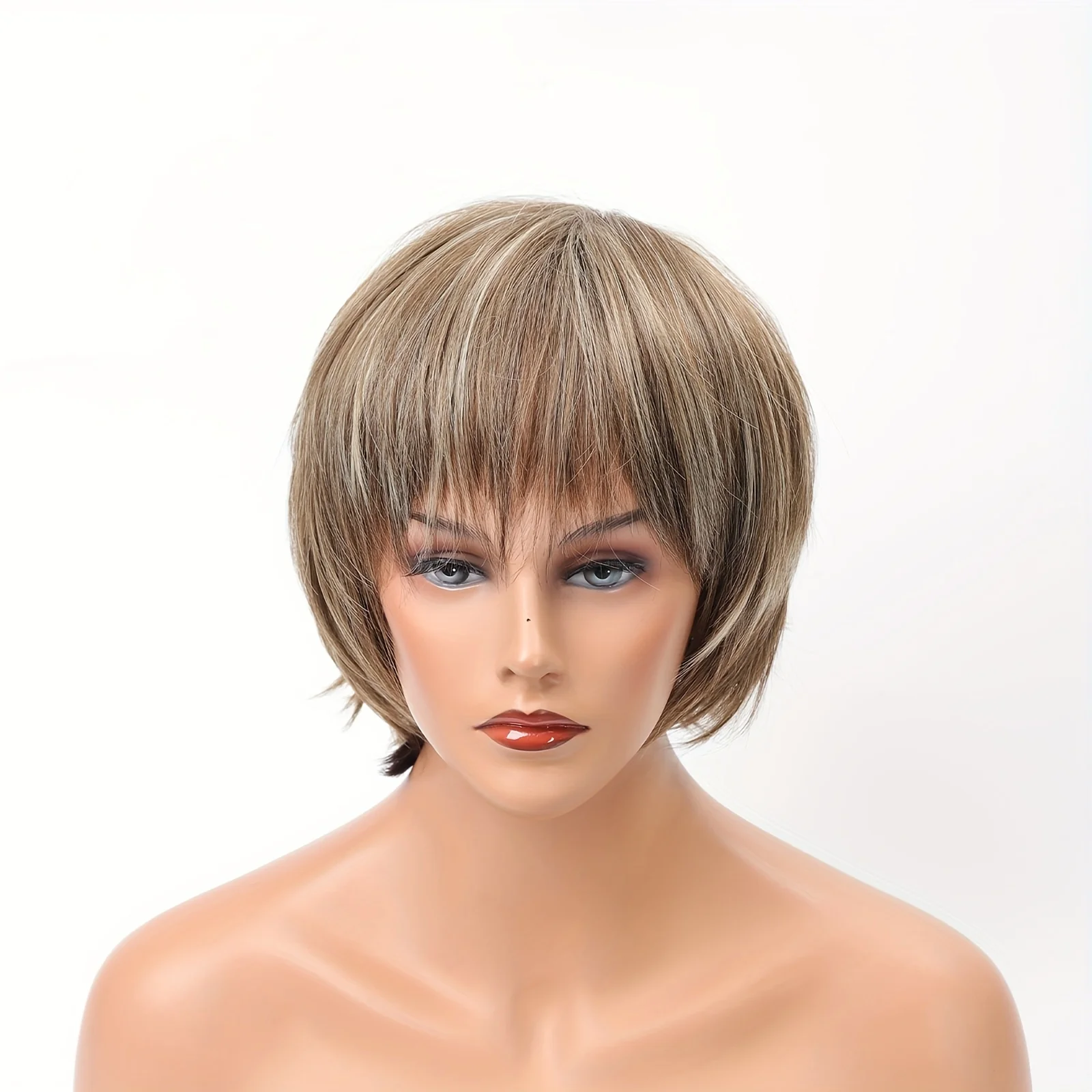 Stylish Highlight Brown Pixie Cut Wig with Bangs - Perfect for Women and Girls - Short Straight Synthetic Non-Lace Wig - Image 2