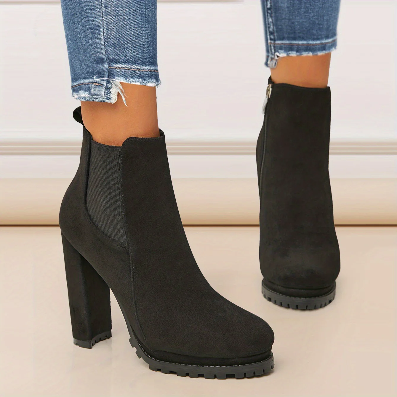 Stylish Pointed Toe Ankle Boots - Chunky Heeled, Platform, Side Zipper, Tound Toe, Comfortable Women's Footwear for Everyday Wear - Image 13