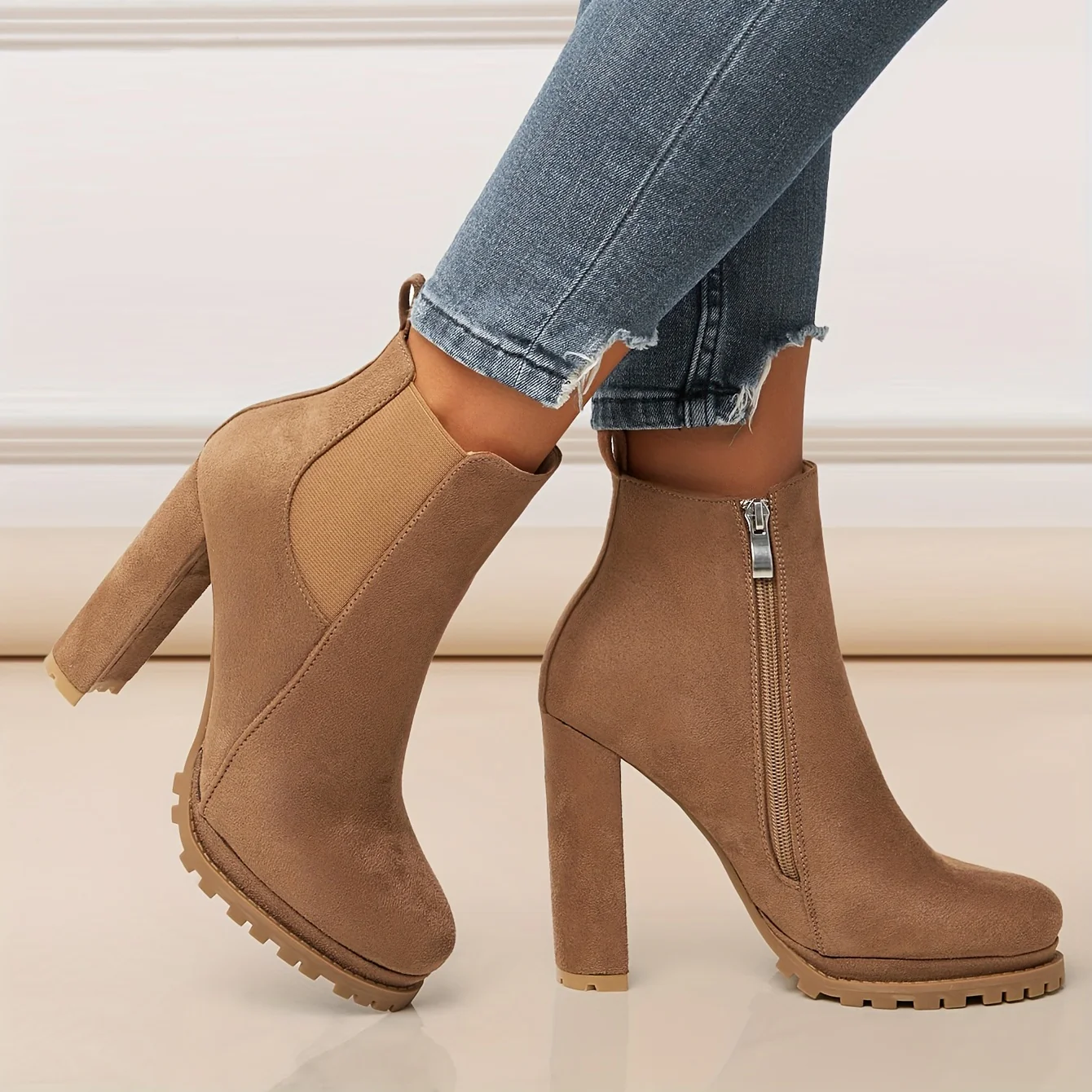 Stylish Pointed Toe Ankle Boots - Chunky Heeled, Platform, Side Zipper, Tound Toe, Comfortable Women's Footwear for Everyday Wear - Image 9