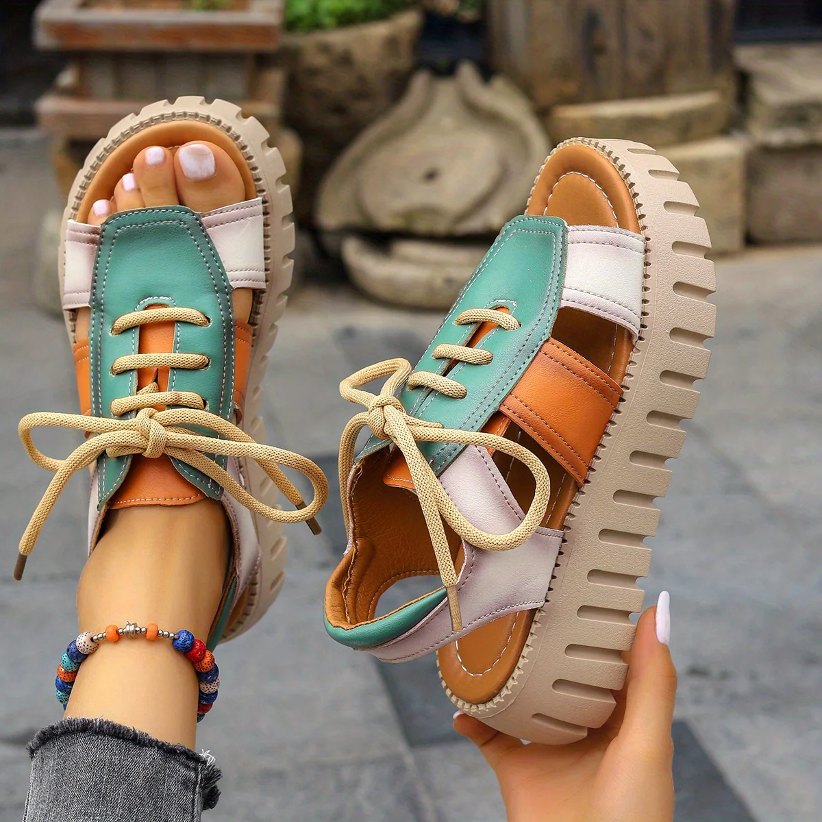 Stylish Summer Platform Sandals for Women - Comfy Cutout, Open-Toe Lace-Up, Casual Beach-Ready Footwear - Image 9