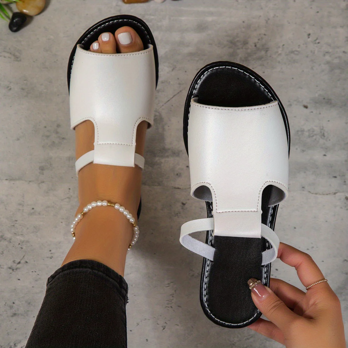 Stylish Womens Flat Slide Sandals - Soft Faux Leather, Slip-On Design, Lightweight, Breathable, Rubber Sole, Open Toe, Mary-Jane Strap - Perfect for Outdoor Activities and Casual Occasions - Image 32