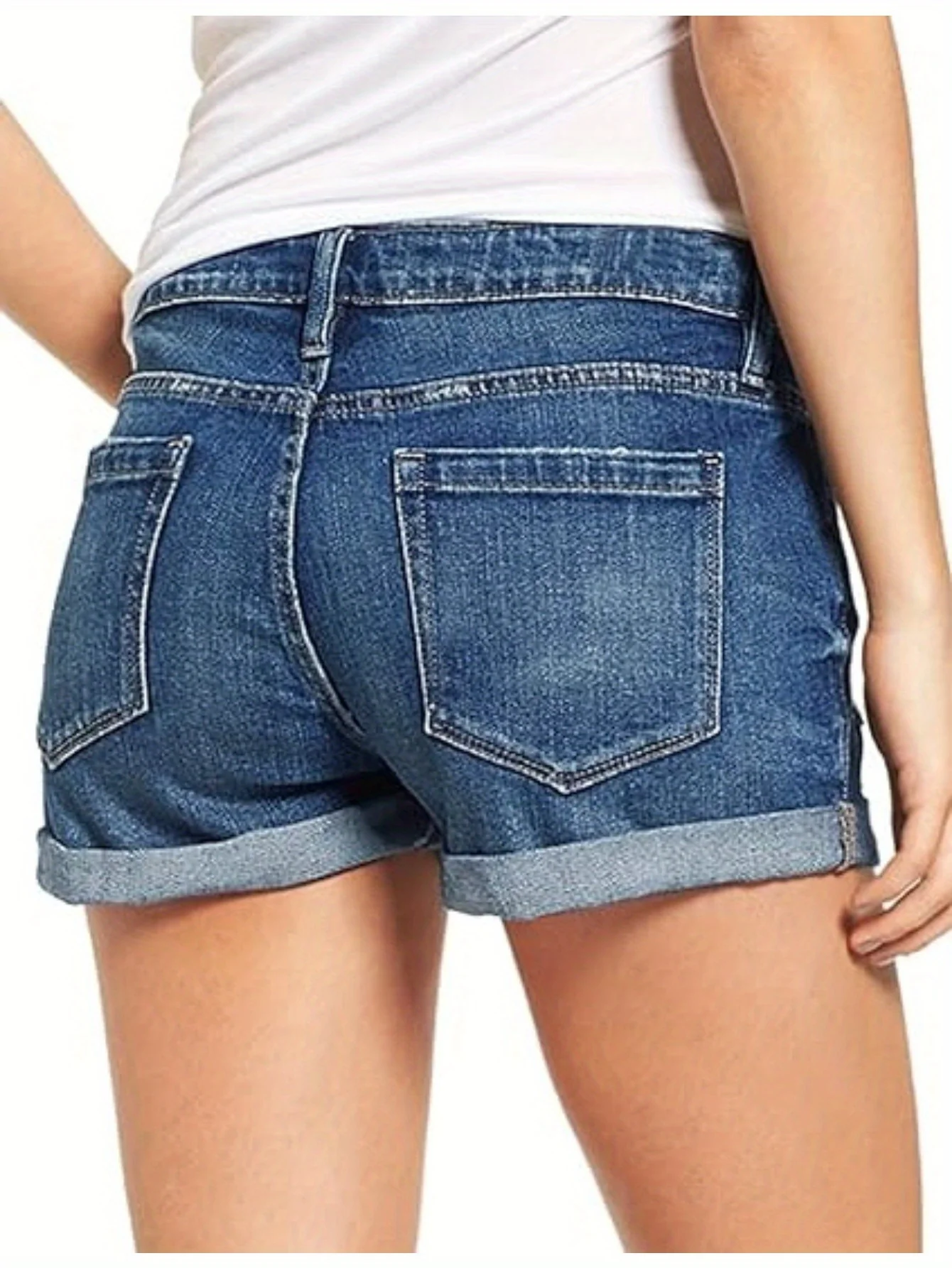 Stylish Womens High-Waisted Denim Shorts - Comfortable Rolled Hem, Ripped and Distressed Design, Breathable Summer Fashion, Blue Jean Shorts for Casual Outdoor Activities - Image 4