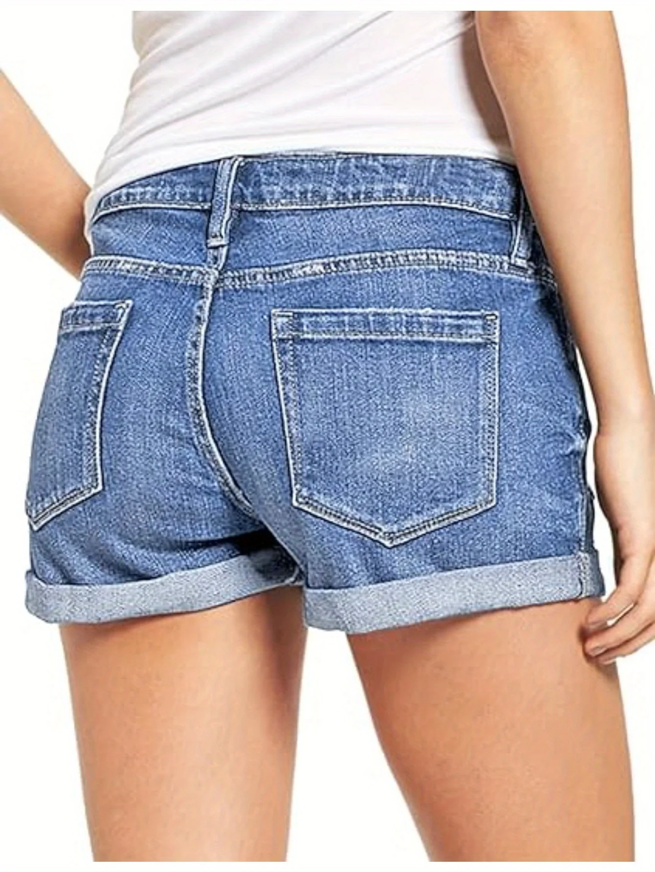 Stylish Womens High-Waisted Denim Shorts - Comfortable Rolled Hem, Ripped and Distressed Design, Breathable Summer Fashion, Blue Jean Shorts for Casual Outdoor Activities - Image 9