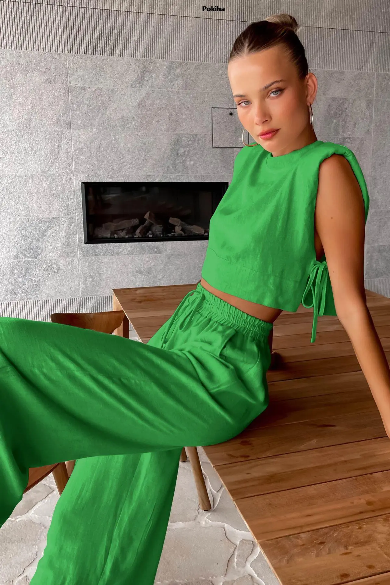 Summer 2023 Women Holiday Linen Pant Set Crop Tops Solid Outfits 2 Two Piece Matching Set For Women Sleeveless Casuals Fashion - Image 6