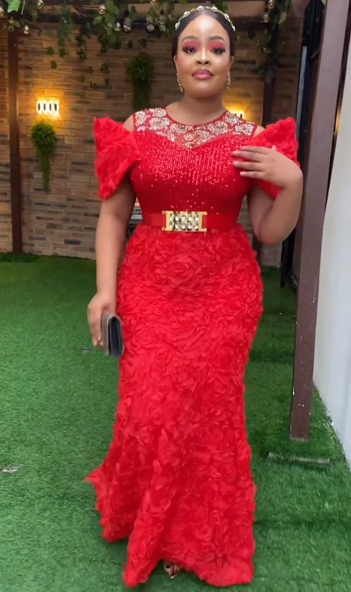 Summer African Wedding Party Dresses for Women Elegant African Short Sleeve O-neck Red White Green Long Dress Maxi Dress L-3XL