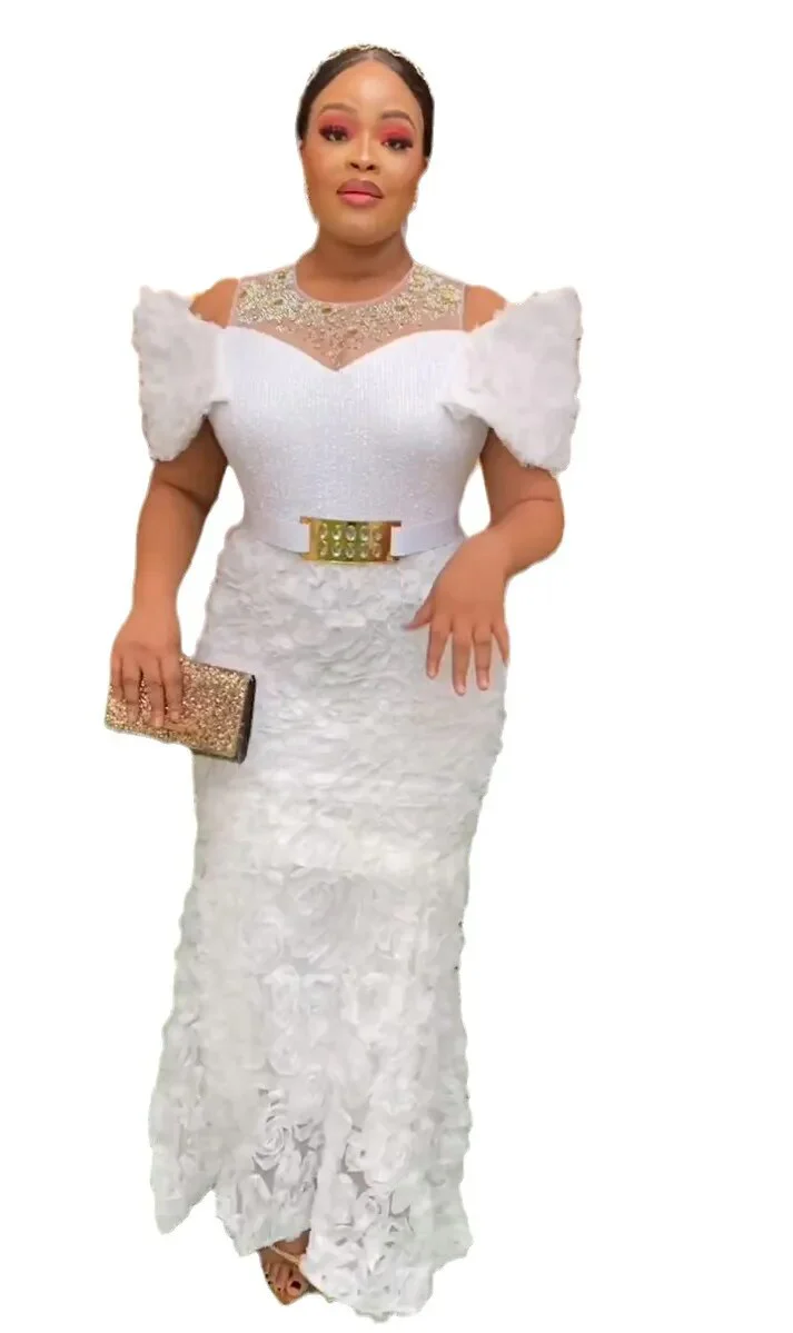 Summer African Wedding Party Dresses for Women Elegant African Short Sleeve O-neck Red White Green Long Dress Maxi Dress L-3XL - Image 6