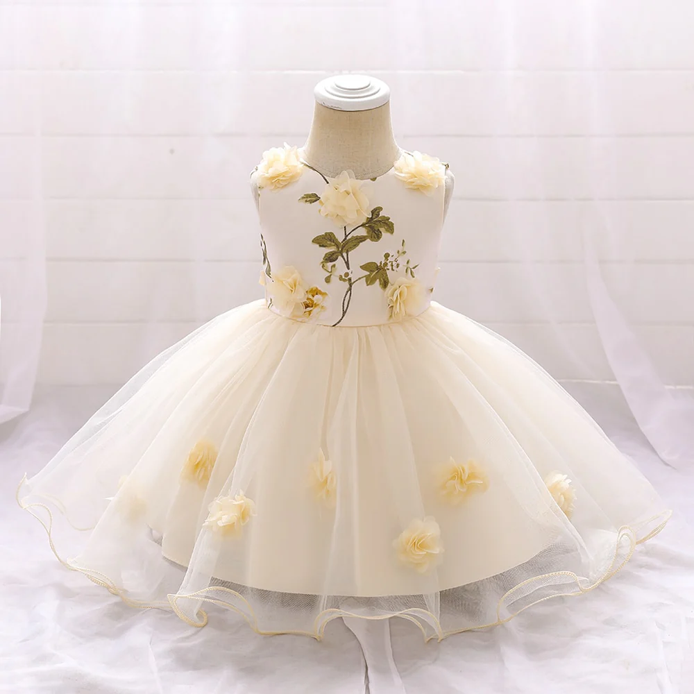 Summer Baby Girl Dress Wedding Gown Flower Dresses Infant Girl Party Hand-stitched Floral Birthday Princess Dress 3-24 Month - Image 3