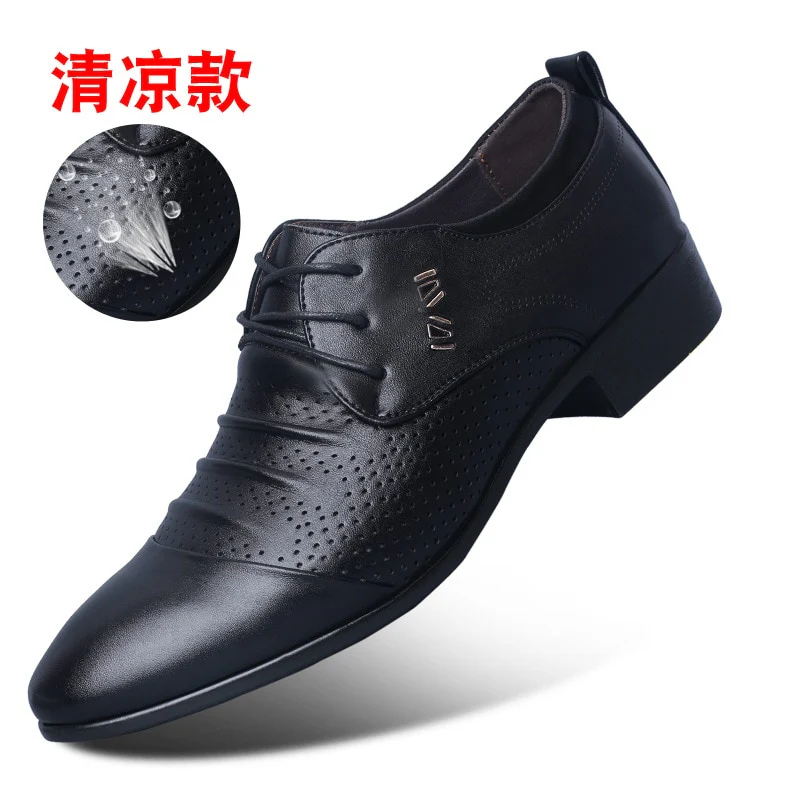 Summer Black Brown White Men Leather Shoes Mens Pointed Toe Dress Shoes High Quality Formal Slip On Hollow Out Sandals Man h78 - Image 5