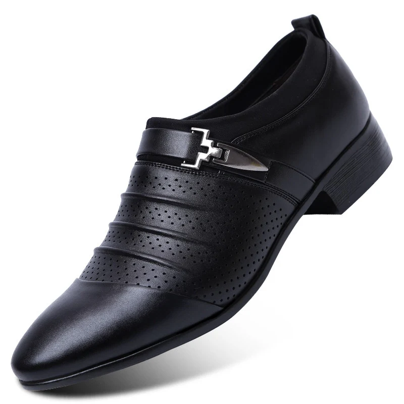 Summer Black Brown White Men Leather Shoes Mens Pointed Toe Dress Shoes High Quality Formal Slip On Hollow Out Sandals Man h78 - Image 6