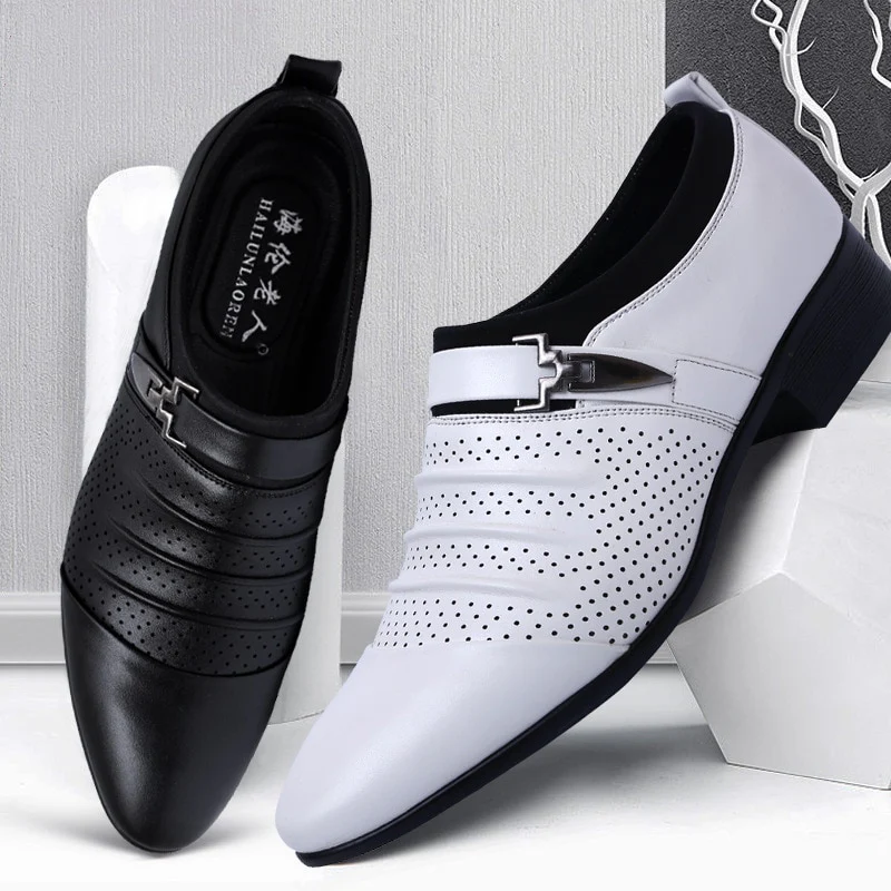 Summer Black Brown White Men Leather Shoes Mens Pointed Toe Dress Shoes High Quality Formal Slip On Hollow Out Sandals Man h78 - Image 7