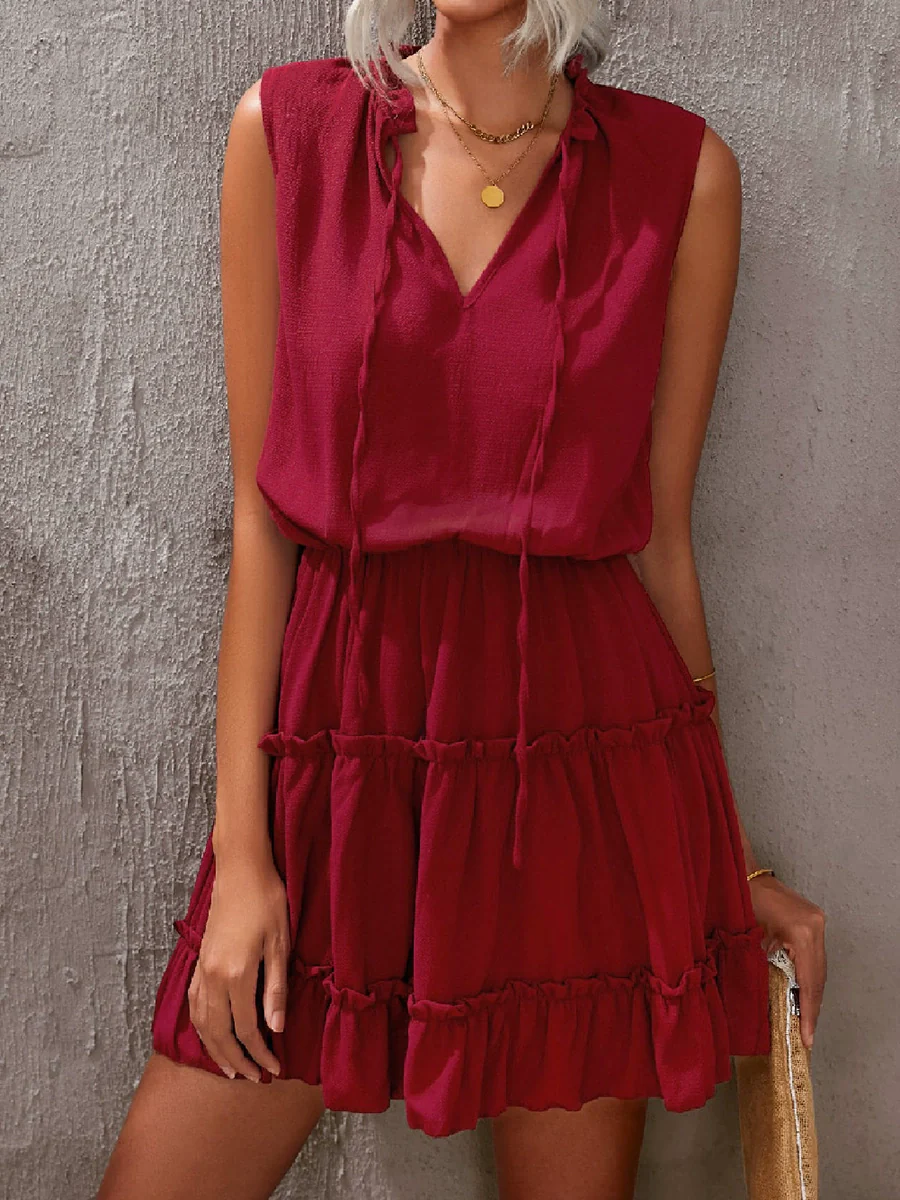 Summer Black Niche Style Pullover V-neck Sleeveless Dress - Image 4