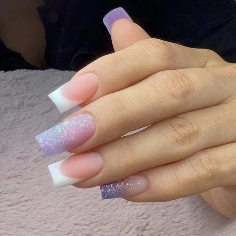 Summer Blue Green Butterfly Nail Art Square False Nails Love Design Fake Nails Fake Fingernails Full Cover Press on Nails 24Pcs - Image 12