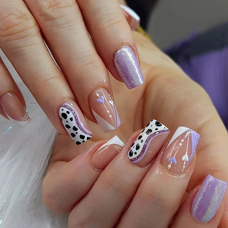 Summer Blue Green Butterfly Nail Art Square False Nails Love Design Fake Nails Fake Fingernails Full Cover Press on Nails 24Pcs - Image 13