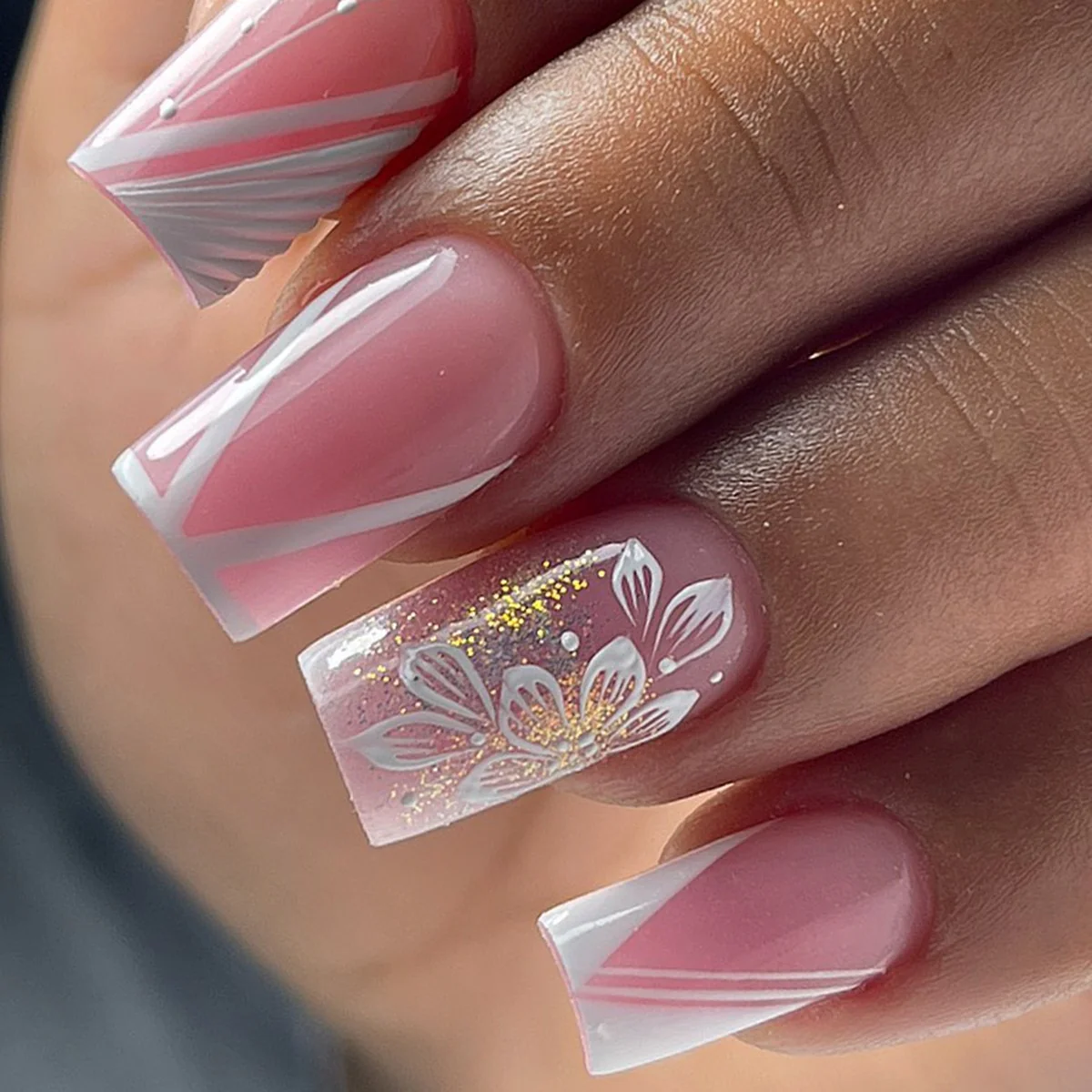Summer Blue Green Butterfly Nail Art Square False Nails Love Design Fake Nails Fake Fingernails Full Cover Press on Nails 24Pcs - Image 33
