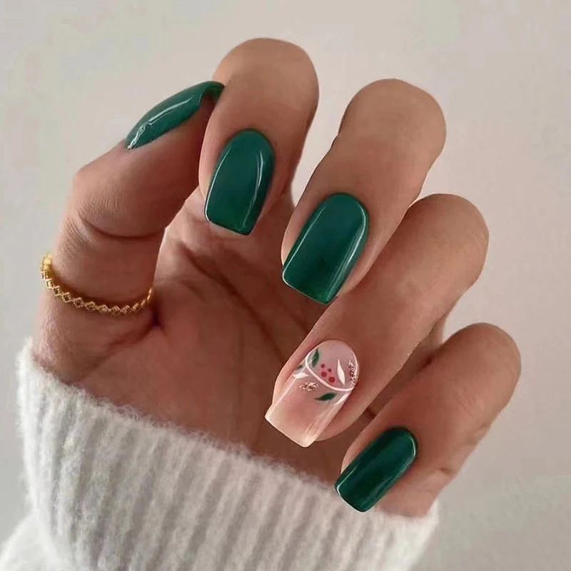 Summer Blue Green Butterfly Nail Art Square False Nails Love Design Fake Nails Fake Fingernails Full Cover Press on Nails 24Pcs - Image 41