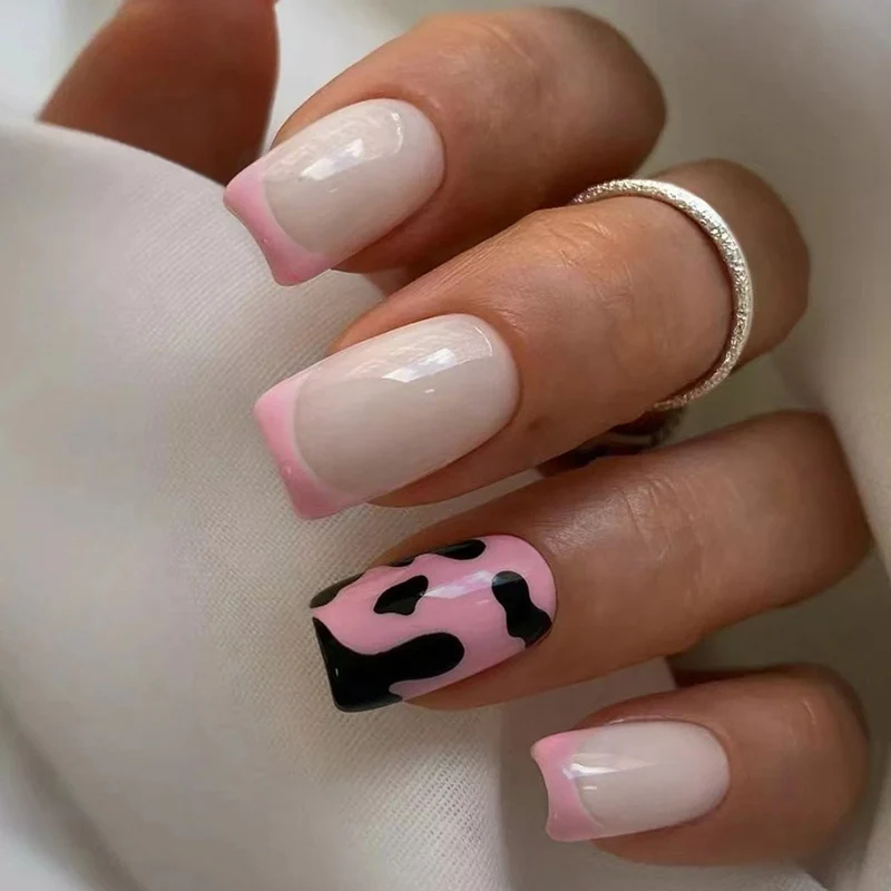 Summer Blue Green Butterfly Nail Art Square False Nails Love Design Fake Nails Fake Fingernails Full Cover Press on Nails 24Pcs - Image 43
