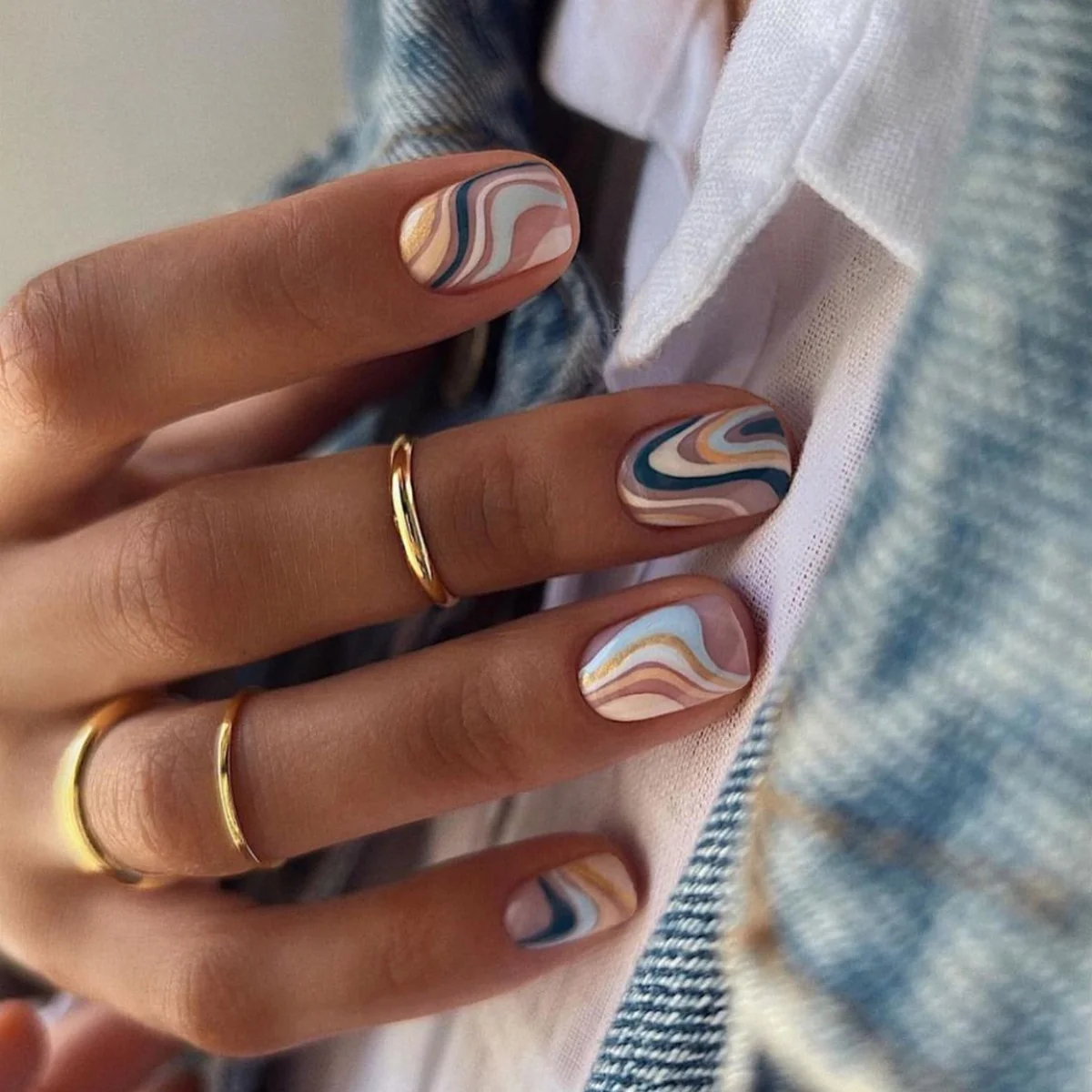 Summer Blue Green Butterfly Nail Art Square False Nails Love Design Fake Nails Fake Fingernails Full Cover Press on Nails 24Pcs - Image 49