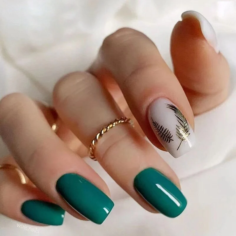 Summer Blue Green Butterfly Nail Art Square False Nails Love Design Fake Nails Fake Fingernails Full Cover Press on Nails 24Pcs - Image 7