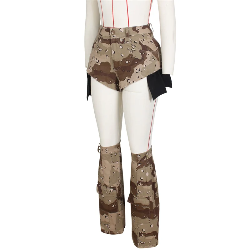 Summer Camouflage Cargo Shorts with Trouser Leg Cover Women Pockets Patchwork Button Fly Hipster Fashion Casual Camo Pants - Image 6
