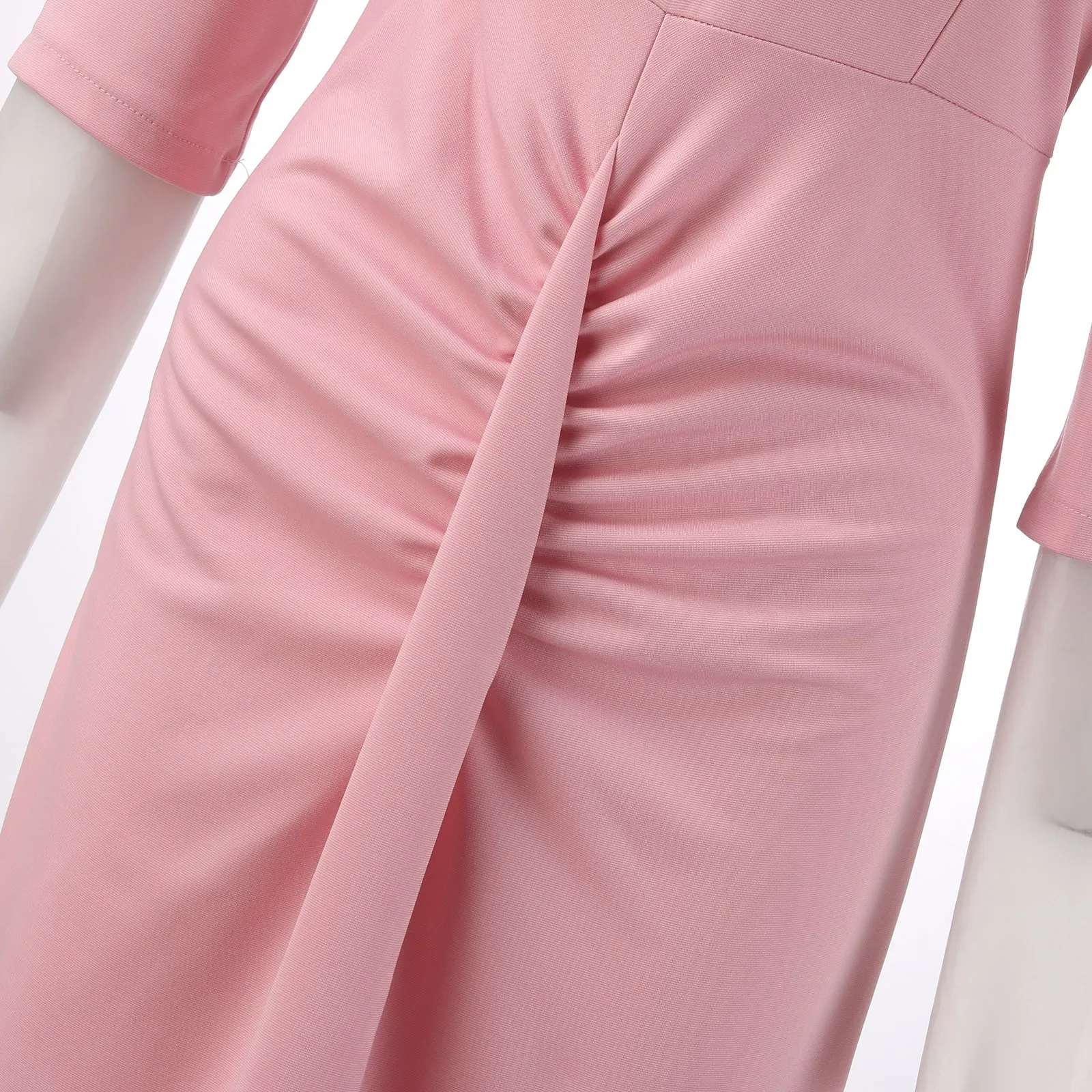 Summer Casual Dresses Woman Party Night Three Quarter Sleeves Midi Dress Pleated Tie Waist Plus Size Office Lady Business Dress - Image 5