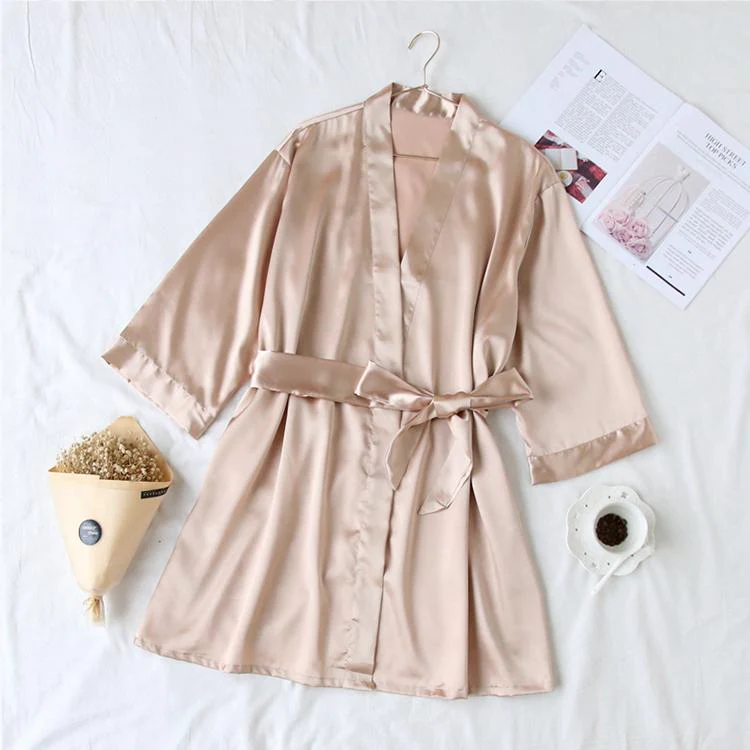 Summer Champagne Chinese Bride Wedding Robe Satin Sleepwear Women Nightgown Sexy Nightdress Lady Kimono Bathrobe Gown Negligee - Image 10