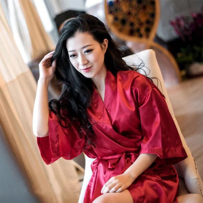 Summer Champagne Chinese Bride Wedding Robe Satin Sleepwear Women Nightgown Sexy Nightdress Lady Kimono Bathrobe Gown Negligee - Image 15