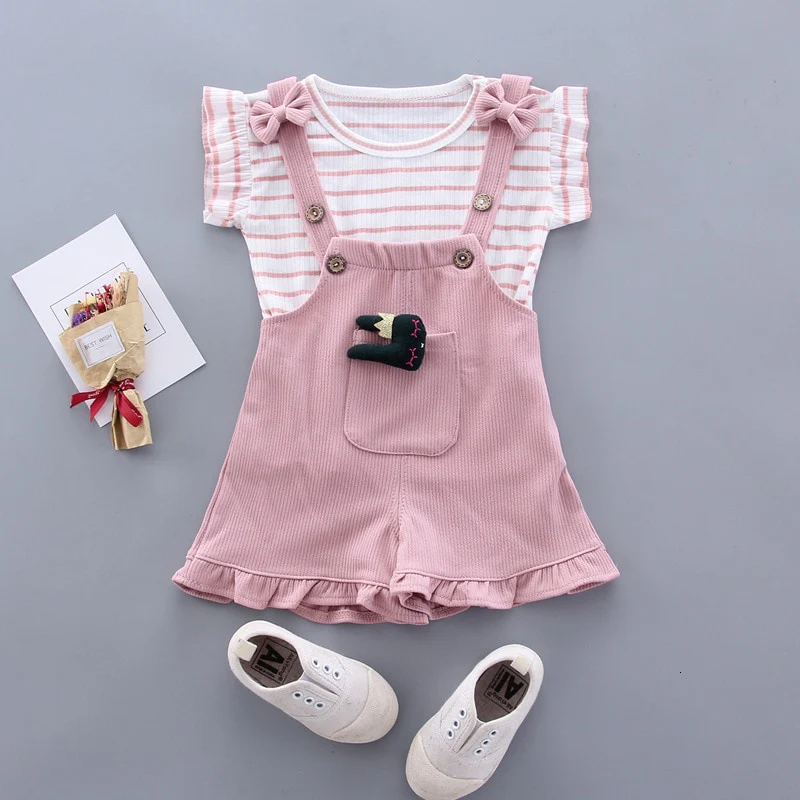 Summer Children Clothing Baby Cute  Girls Casual T-Shirts Bib Shorts 2Pcs/Set Toddler Cartoon Fashion Cotton Infant Clothes Suit - Image 3