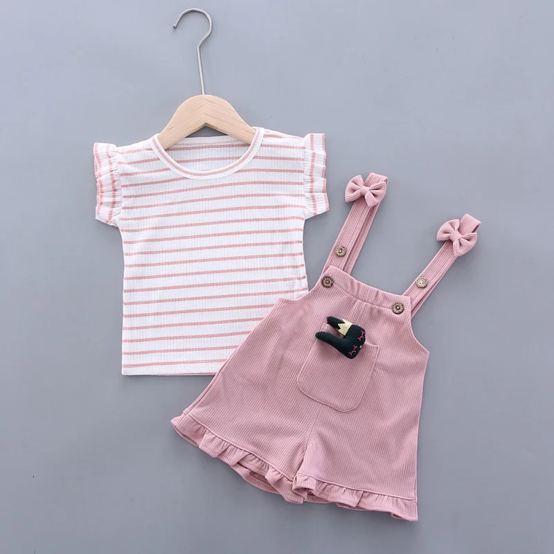Summer Children Clothing Baby Cute  Girls Casual T-Shirts Bib Shorts 2Pcs/Set Toddler Cartoon Fashion Cotton Infant Clothes Suit - Image 4