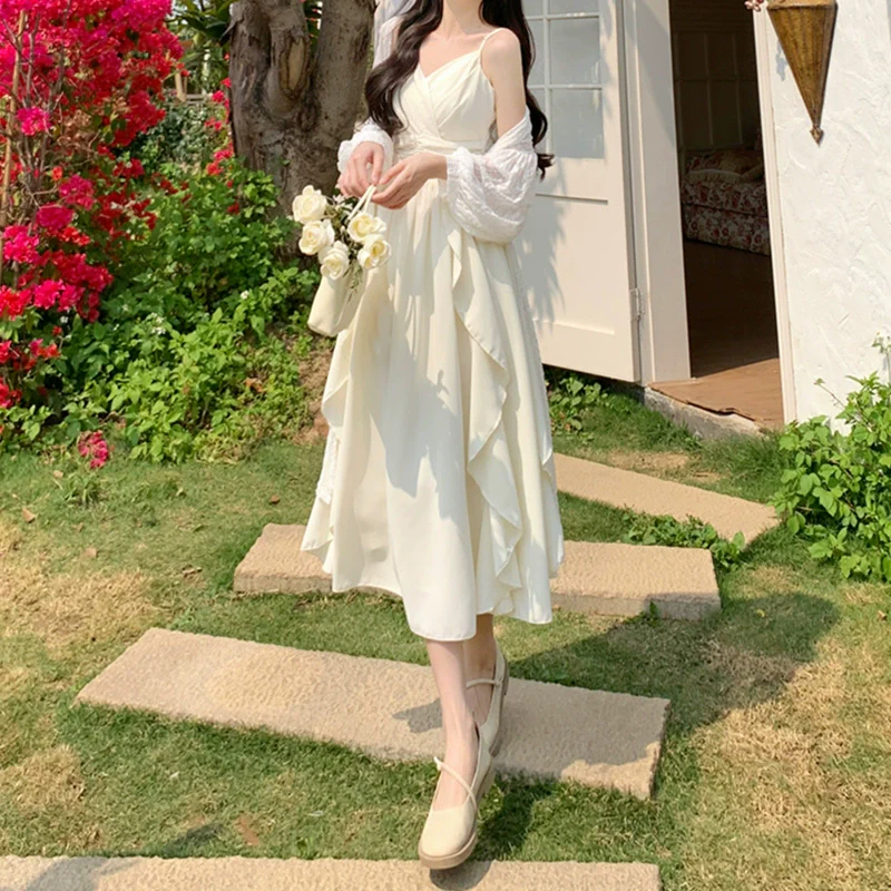 Summer Chubby Slimming Niche Style Long Dress Lace Sling - Image 5