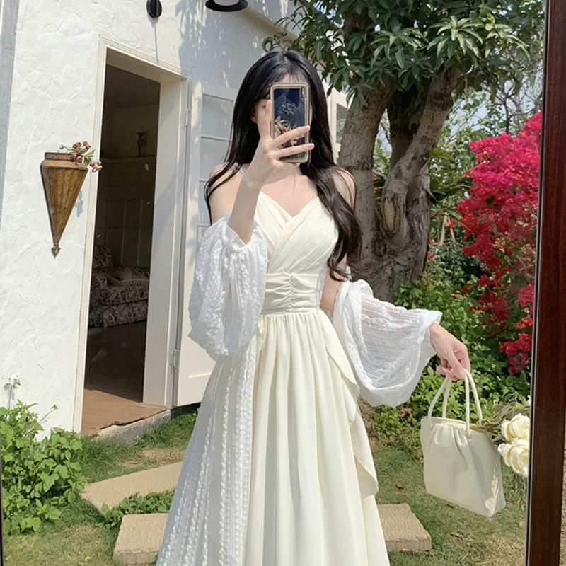 Summer Chubby Slimming Niche Style Long Dress Lace Sling - Image 6