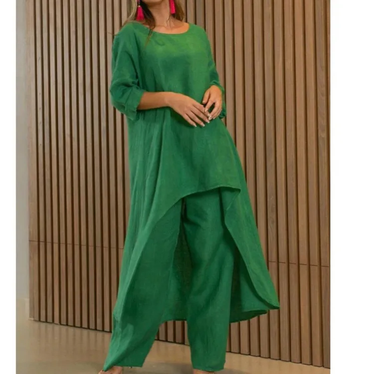 Summer Cotton Linen Casual Home 2 Piece Set For Women 2025 Fashion White Long Sleeve Shirt And Shorts Two Piece Sets Tracksuit - Image 15
