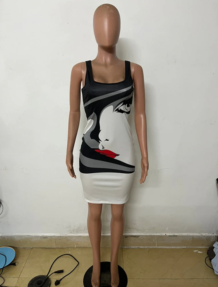 Summer Daily Dresses for Women 2023 Fashion Tie Dye Print Sexy Party Sleeveless U-Neck Bodycon Casual Dresses - Image 12