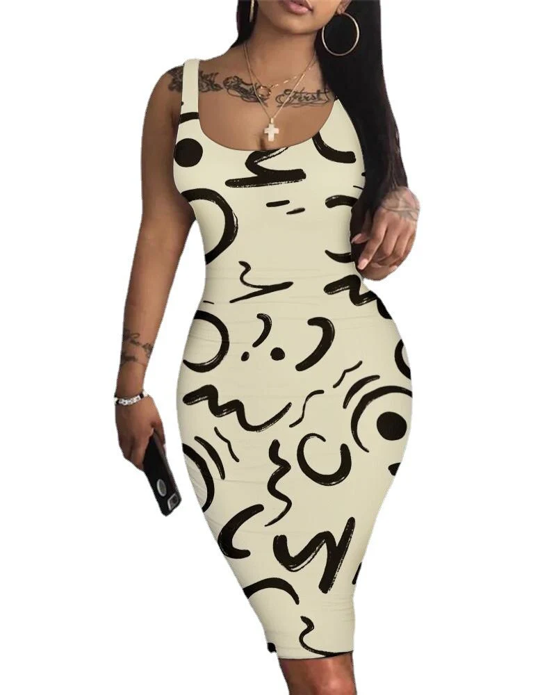 Summer Daily Dresses for Women 2023 Fashion Tie Dye Print Sexy Party Sleeveless U-Neck Bodycon Casual Dresses - Image 13