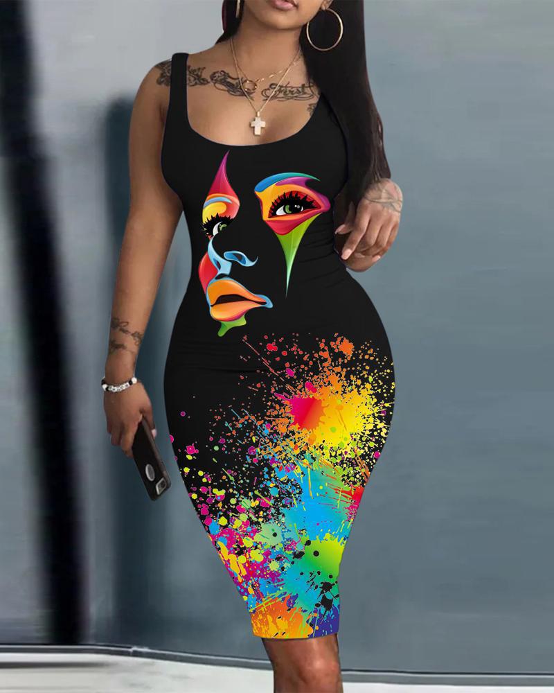 Summer Daily Dresses for Women 2023 Fashion Tie Dye Print Sexy Party Sleeveless U-Neck Bodycon Casual Dresses - Image 5