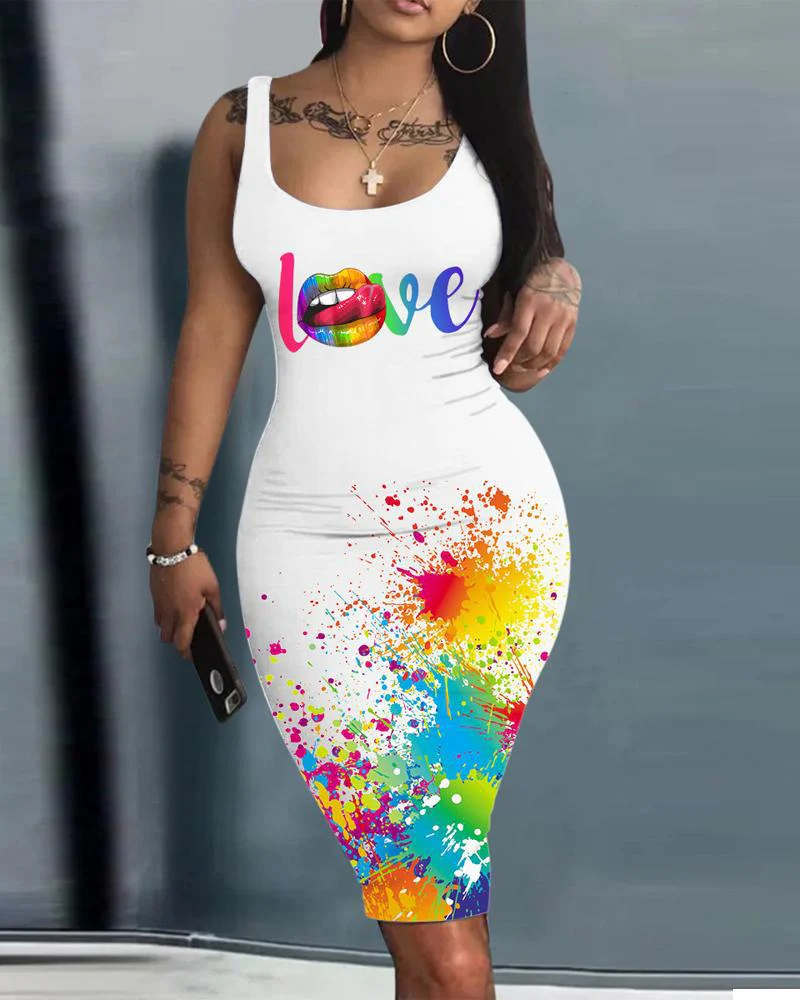 Summer Daily Dresses for Women 2023 Fashion Tie Dye Print Sexy Party Sleeveless U-Neck Bodycon Casual Dresses - Image 6
