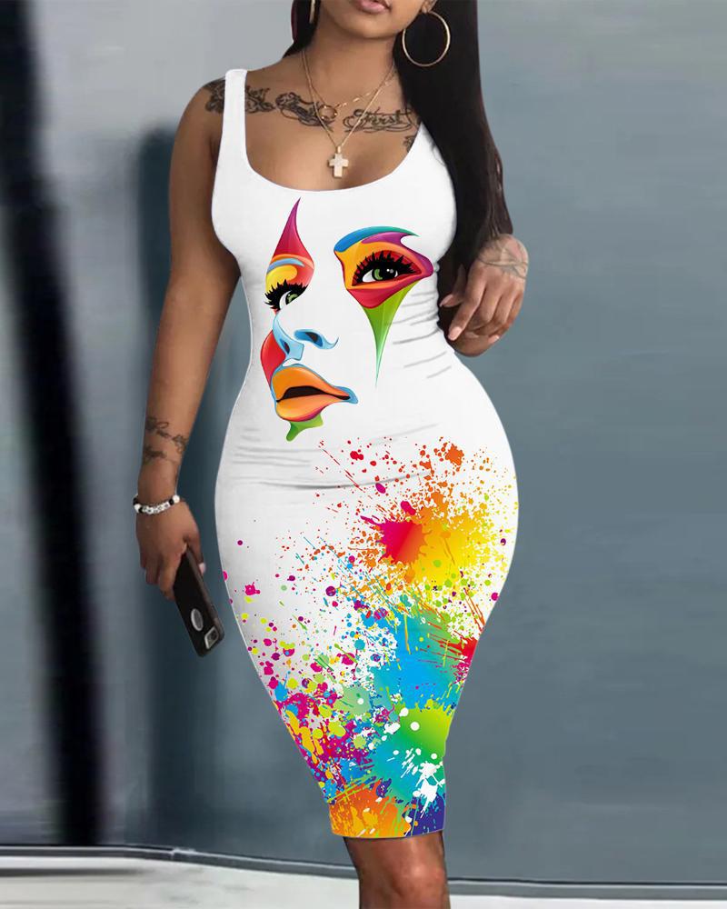 Summer Daily Dresses for Women 2023 Fashion Tie Dye Print Sexy Party Sleeveless U-Neck Bodycon Casual Dresses - Image 7